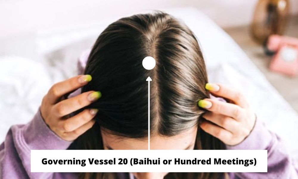 Acupressure Point Governing Vessel 20 GV 20 (Baihui or Hundred Meetings)